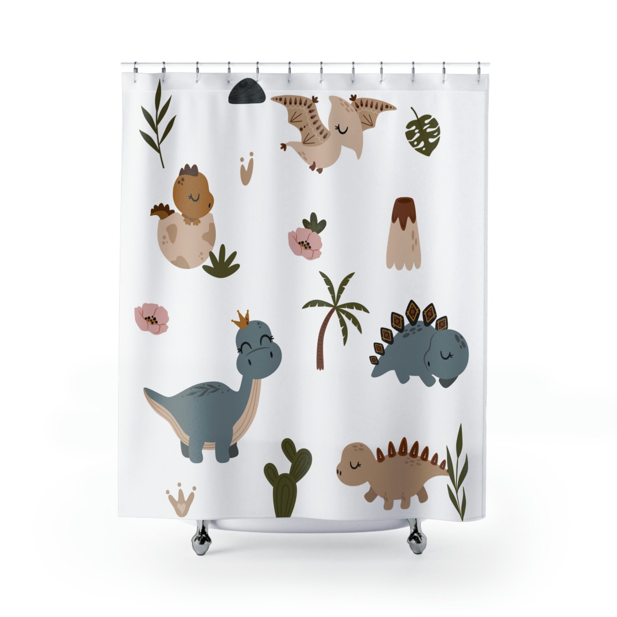 Playful And Cute Dinosaur Kids Shower Curtain For A Fun And Adorable Bathroom Decor - Image 2