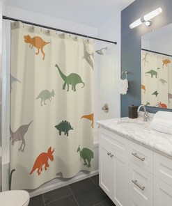 Playful And Fun Dinosaur Shower Curtain That Refreshes And Brightens Up Your Bathroom