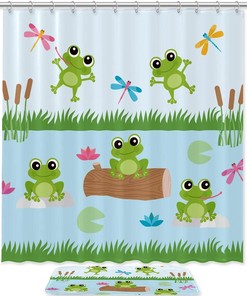 Playful And Girly Frog Waterproof Shower Curtain - A Perfect Addition To Your Bathroom Decor
