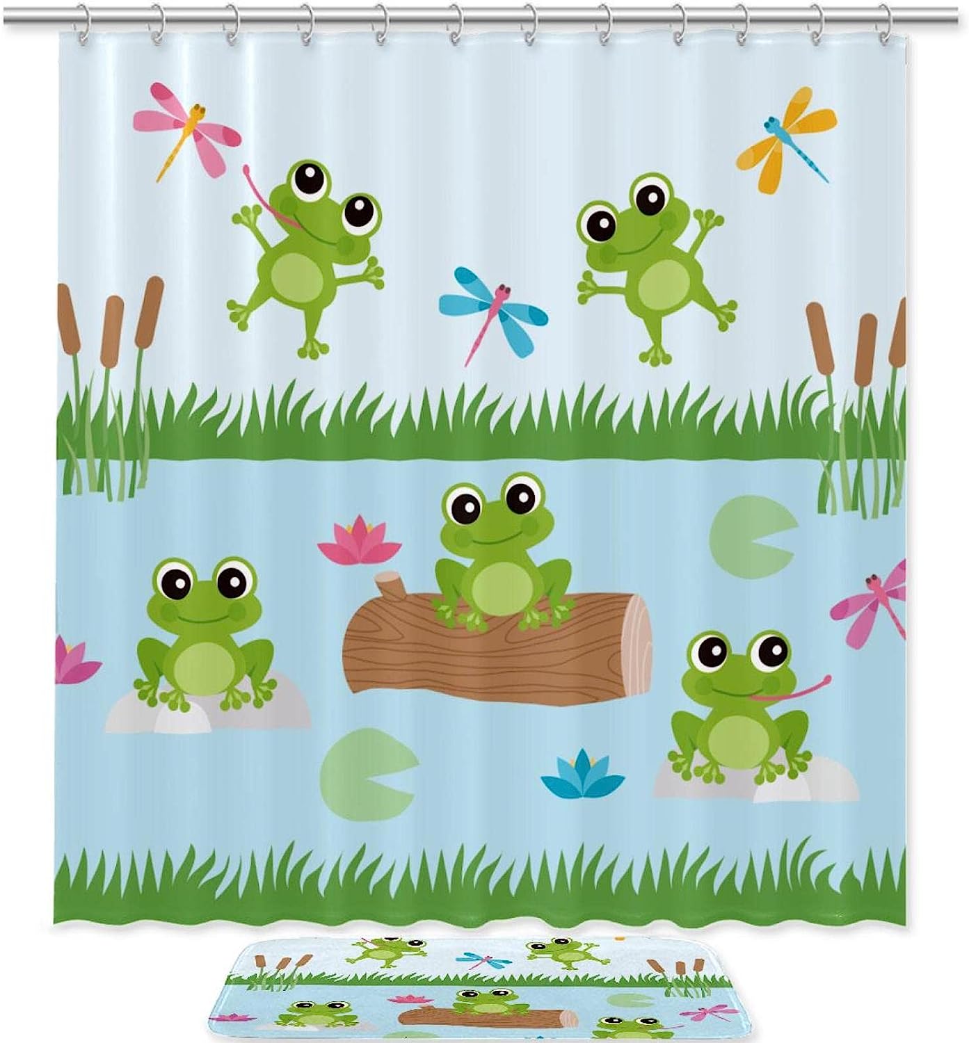 Playful And Girly Frog Waterproof Shower Curtain - A Perfect Addition To Your Bathroom Decor
