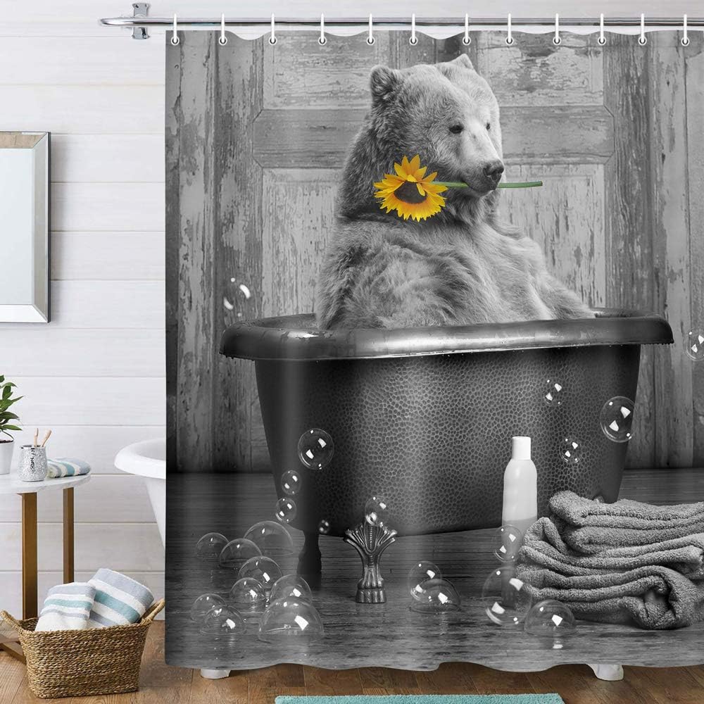 Playful Bear In Bathtub Shower Curtain For Kids Bathroom Decor, Animals Bath Curtain, Farmhouse Bathroom Accessories - Image 2