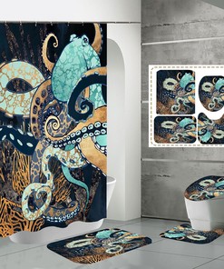 Playful Cartoon Coral Octopus Shower Curtain For A Beachy Theme