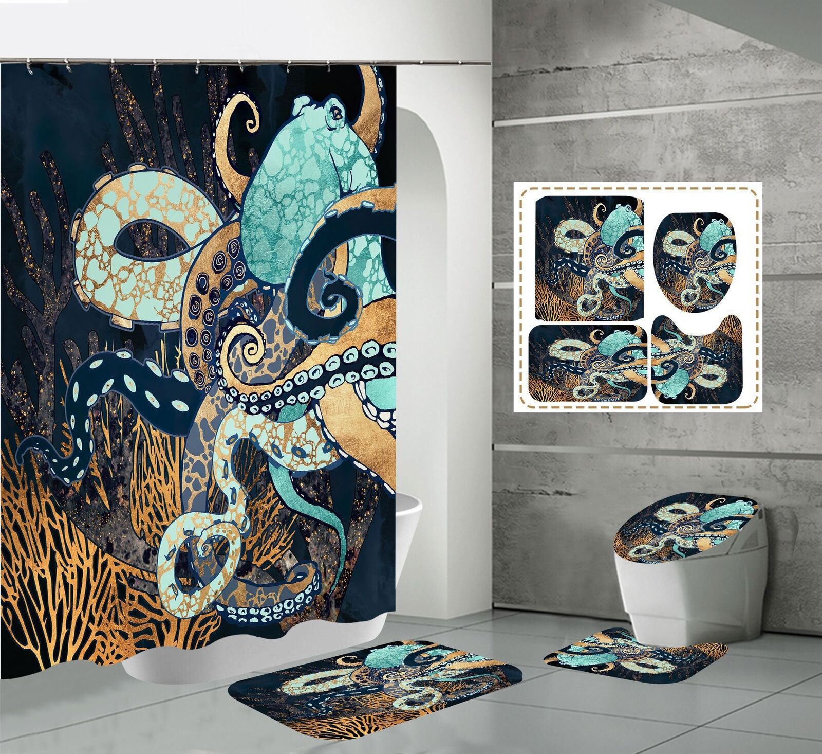Playful Cartoon Coral Octopus Shower Curtain For A Beachy Theme