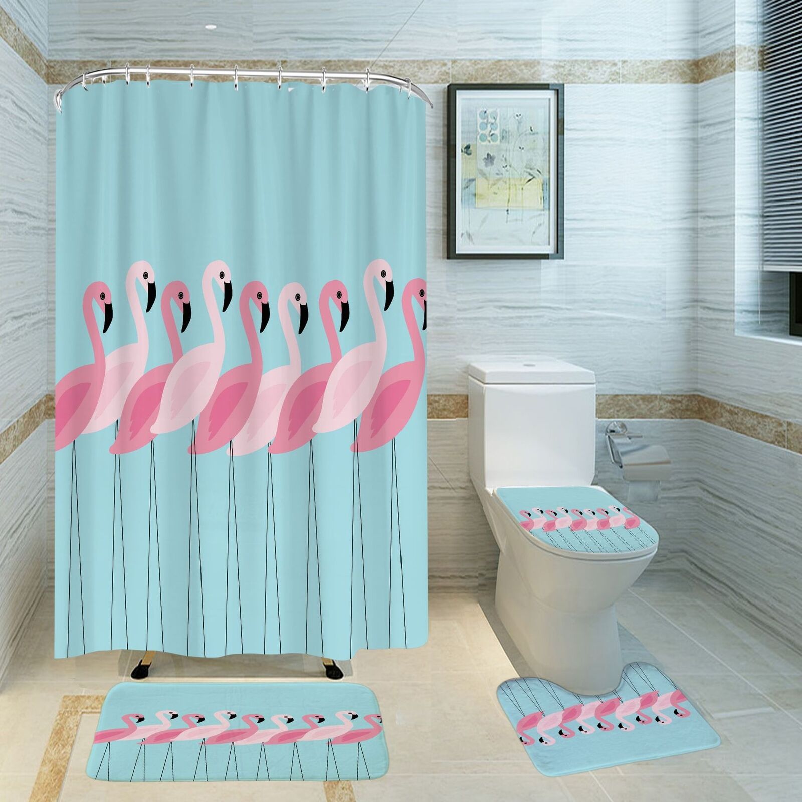 Playful Cartoon Flamingo Print Shower Curtain, Perfect For Your Bathroom