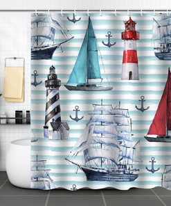 Playful Cartoon Forest Mushroom House Waterproof Fabric Bathroom Shower Curtain