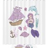 Playful Cartoon Mermaid Shower Curtain Waterproof Fabric Curtian For Your Bathroom Decor