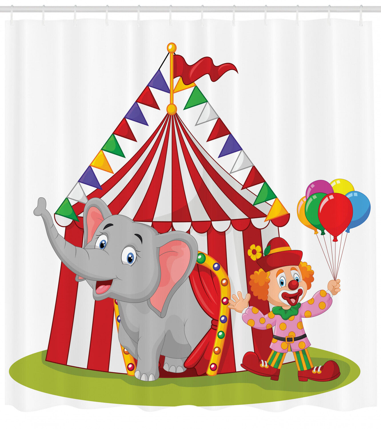 Playful Cartoon Shower Curtain With Circus Elephant Tent Print For Kids Bathroom Decor - Image 2