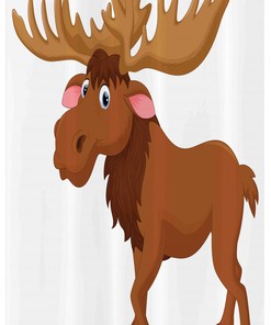 Playful Cartoon Shower Curtain With Stables Funny Moose Or Elk Smile-Print For Bathroom Decor