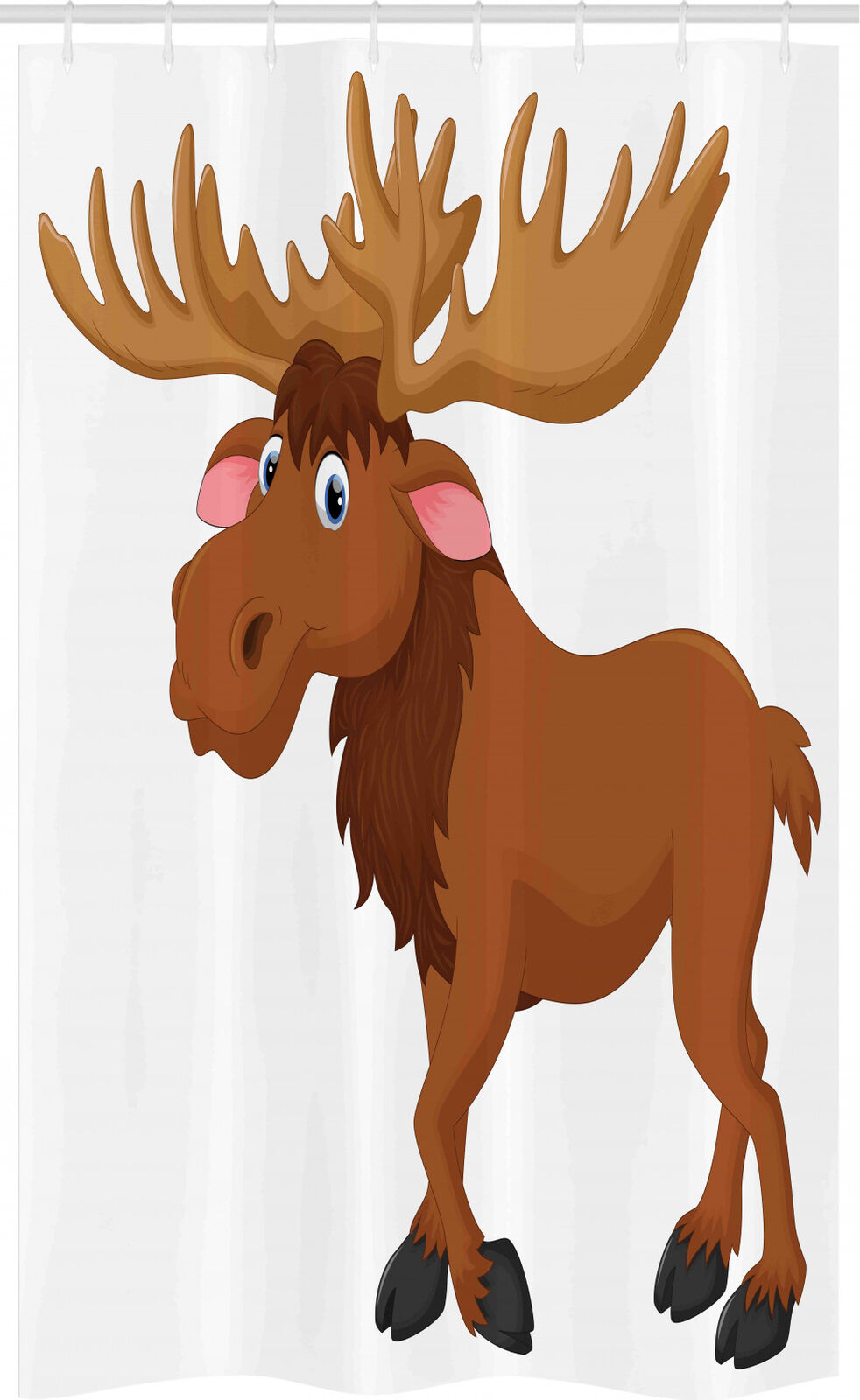 Playful Cartoon Shower Curtain With Stables Funny Moose Or Elk Smile-Print For Bathroom Decor