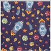 Playful Cartoon Space Rockets Planets Stars Pattern Shower Curtain For Bathroom Decor