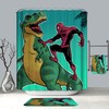 Playful Cartoon Spiderman Fighting Dinosaur Waterproof Bathroom Shower Curtain