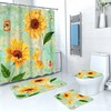 Playful Cartoon Sunflower Butterflies Moth Waterproof Shower Curtain For Bathroom Decor
