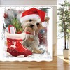 Playful Christmas Dog And Snowflakes Shower Curtain - Waterproof Fabric Bathroom Decor