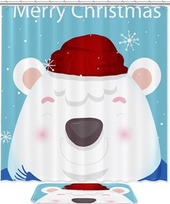 Playful Christmas Holiday Bear Shower Curtain - Waterproof Fabric Bathroom Decor