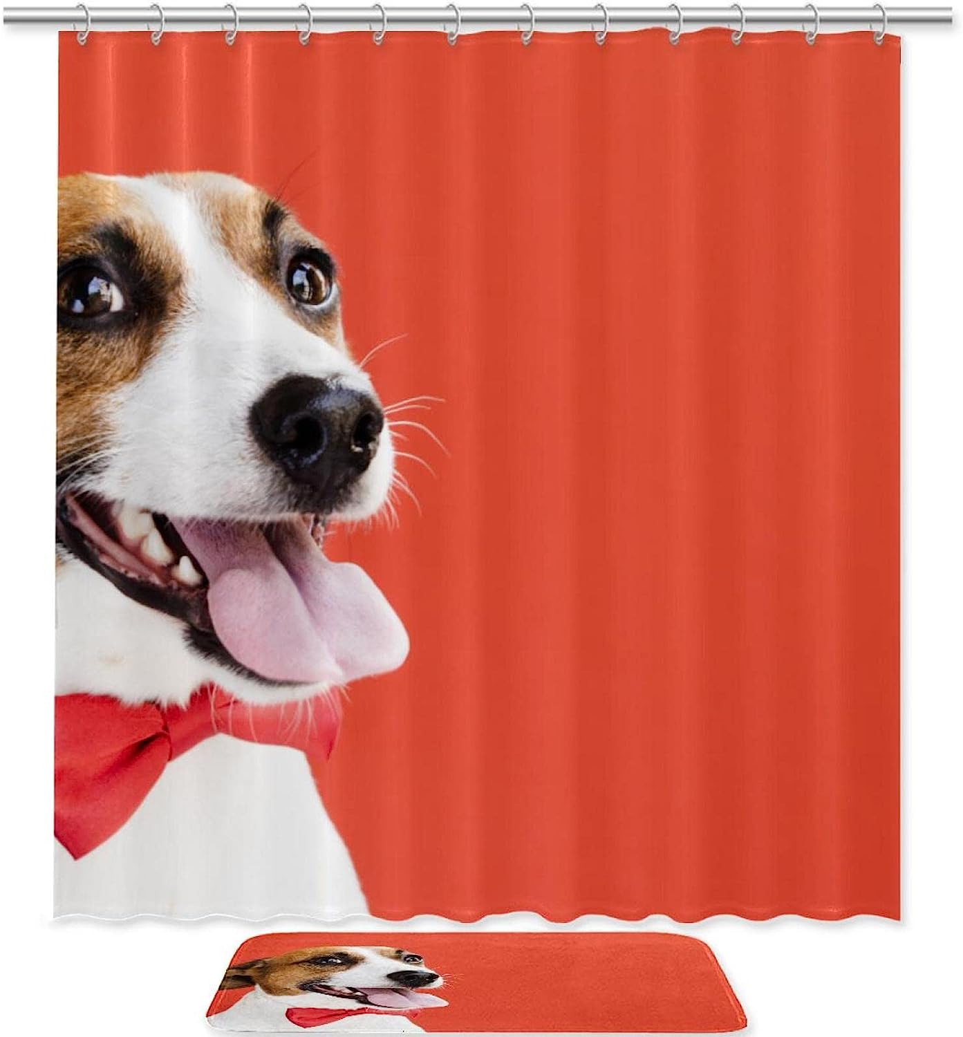 Playful Cute Red Bow Dog Waterproof Shower Curtain for Bathroom