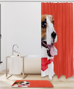 Playful Cute Red Bow Dog Waterproof Shower Curtain for Bathroom