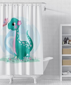 Playful Dinosaur Shower Curtain for Kids with Colorful Water-Proof Design 