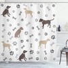 Playful Dog Bones Shower Curtain - Cloth Fabric Bathroom Decor In Umber Beige Grey
