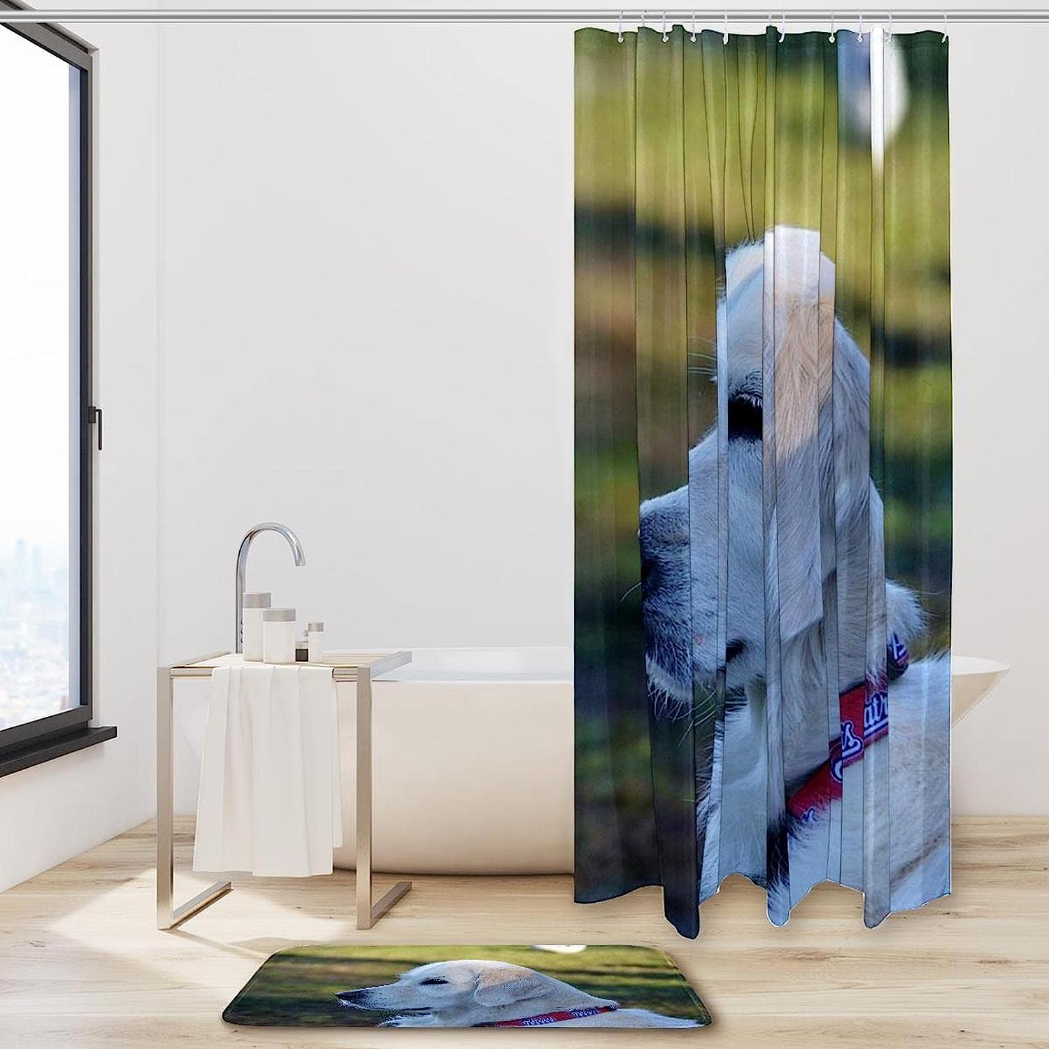 Playful Dog Pattern Shower Curtain - Waterproof Bathroom Curtain With Vintage Touch - Image 2