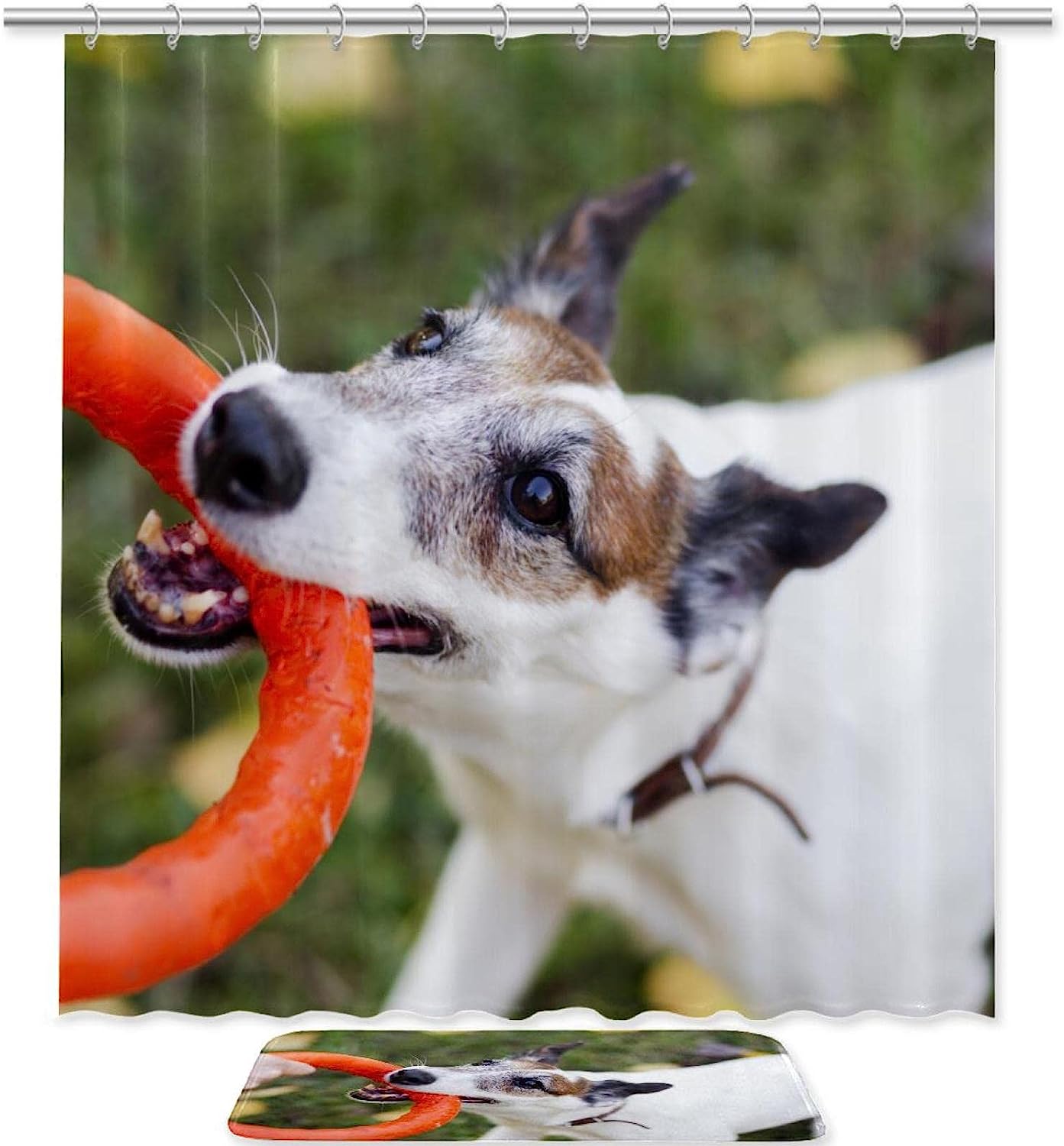Playful Dog Playing In Park With Toys Shower Curtain - Waterproof Bathroom Curtain