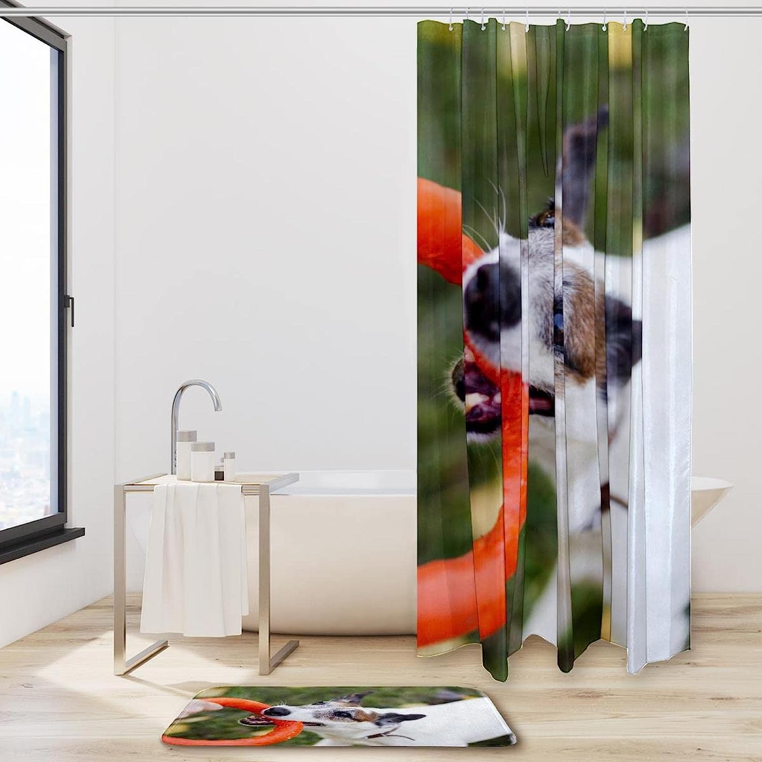 Playful Dog Playing In Park With Toys Shower Curtain - Waterproof Bathroom Curtain - Image 2