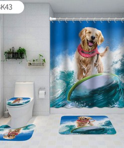 Playful Dog Surfing Waterproof Shower Curtain Set - Cute Bathroom Decor