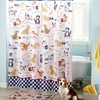 Playful Dogs Cartoon Shower Curtain for Kids with Paws Print
