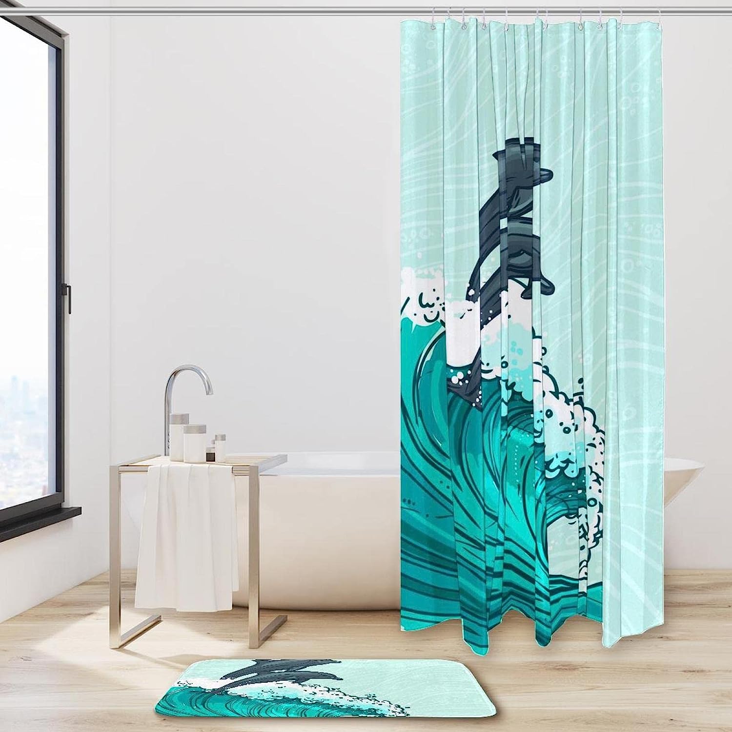Playful Dolphin Jumping Out Of The Sea Shower Curtain For A Rejuvenating Bath - Image 2