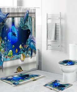 Playful Dolphin Sea World Shower Curtain - Underwater Theme Bathroom Decor