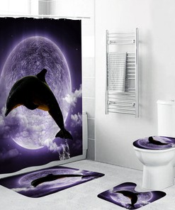 Playful Dolphin Shower Curtain with Moon: Underwater Bathroom Accessories for Childrens Bath Time