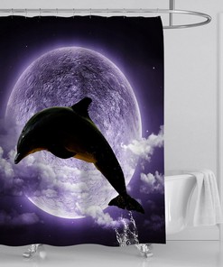Playful Dolphin Shower Curtain with Moon: Underwater Bathroom Accessories for Childrens Bath Time