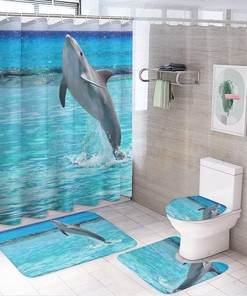 Playful Dolphin in Water Shower Curtain, Waterproof Bathroom Decor by Vantaso