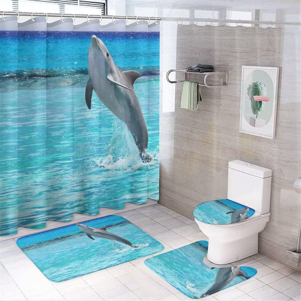 Playful Dolphin in Water Shower Curtain, Waterproof Bathroom Decor by Vantaso