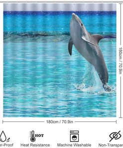 Playful Dolphin in Water Shower Curtain, Waterproof Bathroom Decor by Vantaso