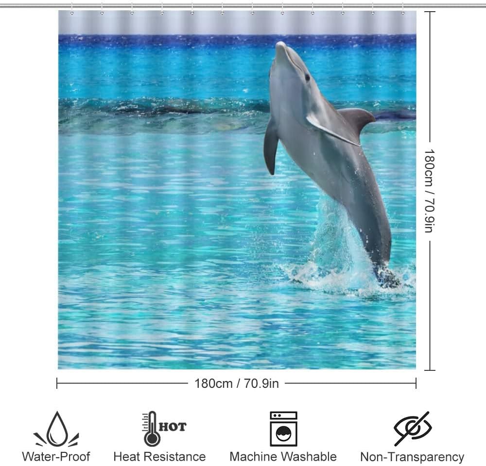 Playful Dolphin in Water Shower Curtain, Waterproof Bathroom Decor by Vantaso