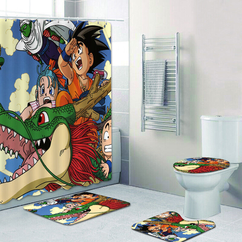 Playful Dragon Ball Z Bath Mats And Shower Curtain Set For An Anime Fan'S Bathroom