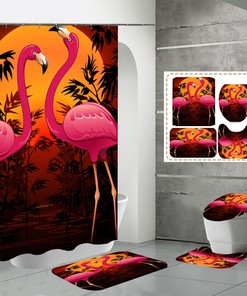 Playful Dusk Sun Flamingo Shower Curtain, Refreshing Bathroom Decor For Animal Lovers