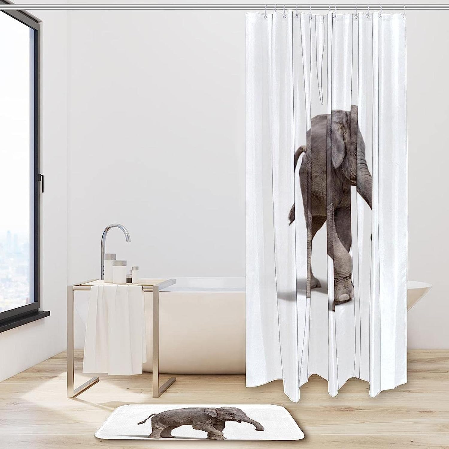 Playful Elephant Print Waterproof Shower Curtain For Your Bathroom