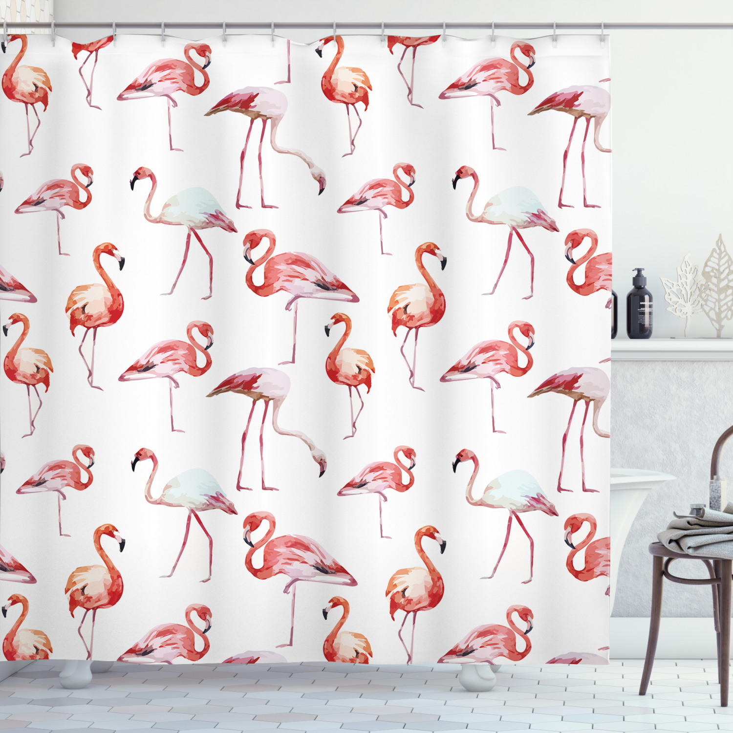 Playful Flamingo Birds Pattern Print Shower Curtain For A Whimsical Bathroom
