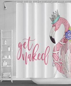 Playful Flamingo Leaf Print Shower Curtain for Bathroom