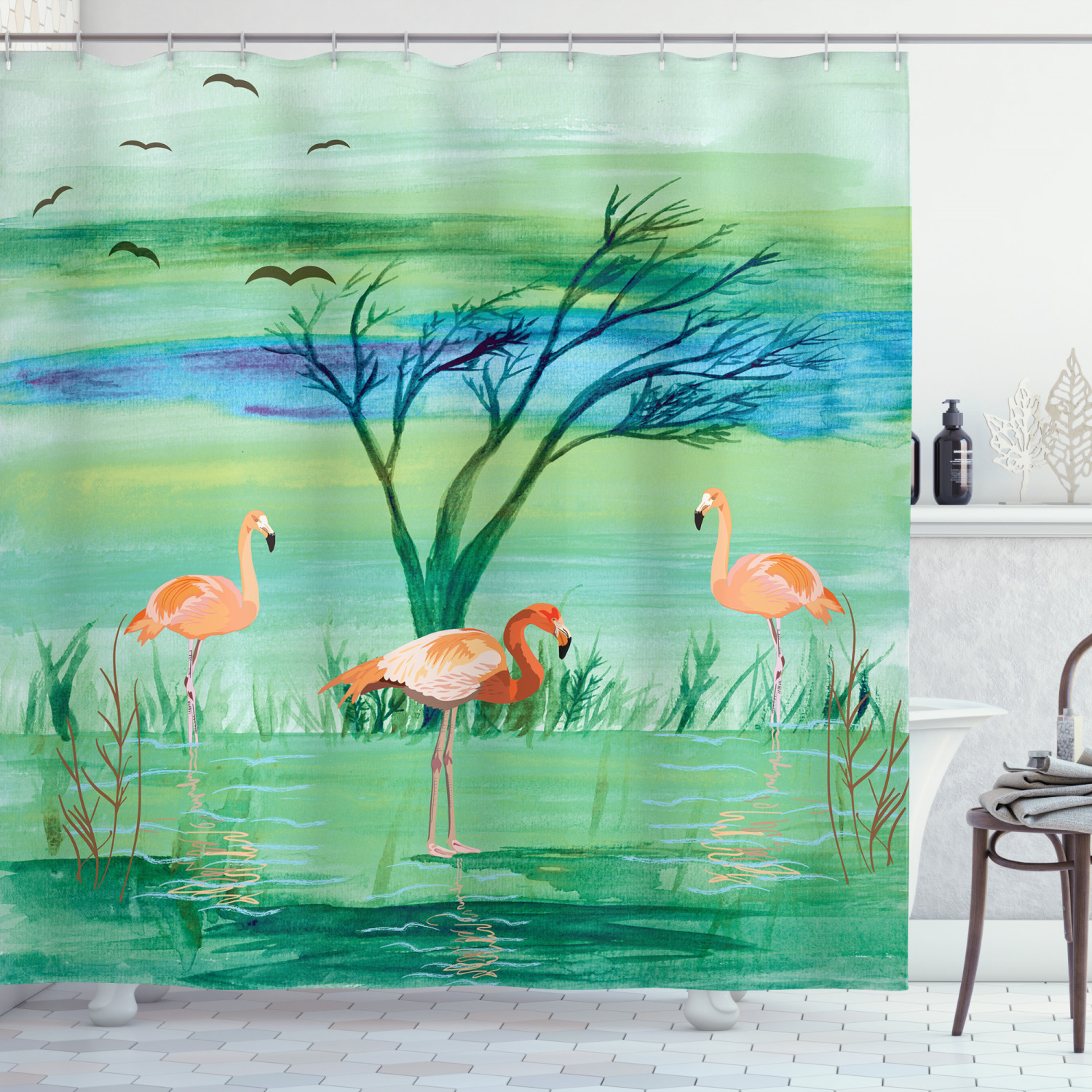Playful Flamingo Shower Curtain For A Colorful Bathroom