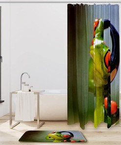 Playful Frog Headphones Music Waterproof Shower Curtain - A Cool Addition To Your Bathroom Decor