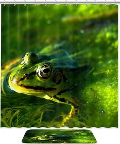 Playful Frog Swimming In Green Seaweed Waterproof Shower Curtain - A Perfect Addition To Your Bathroom Decor