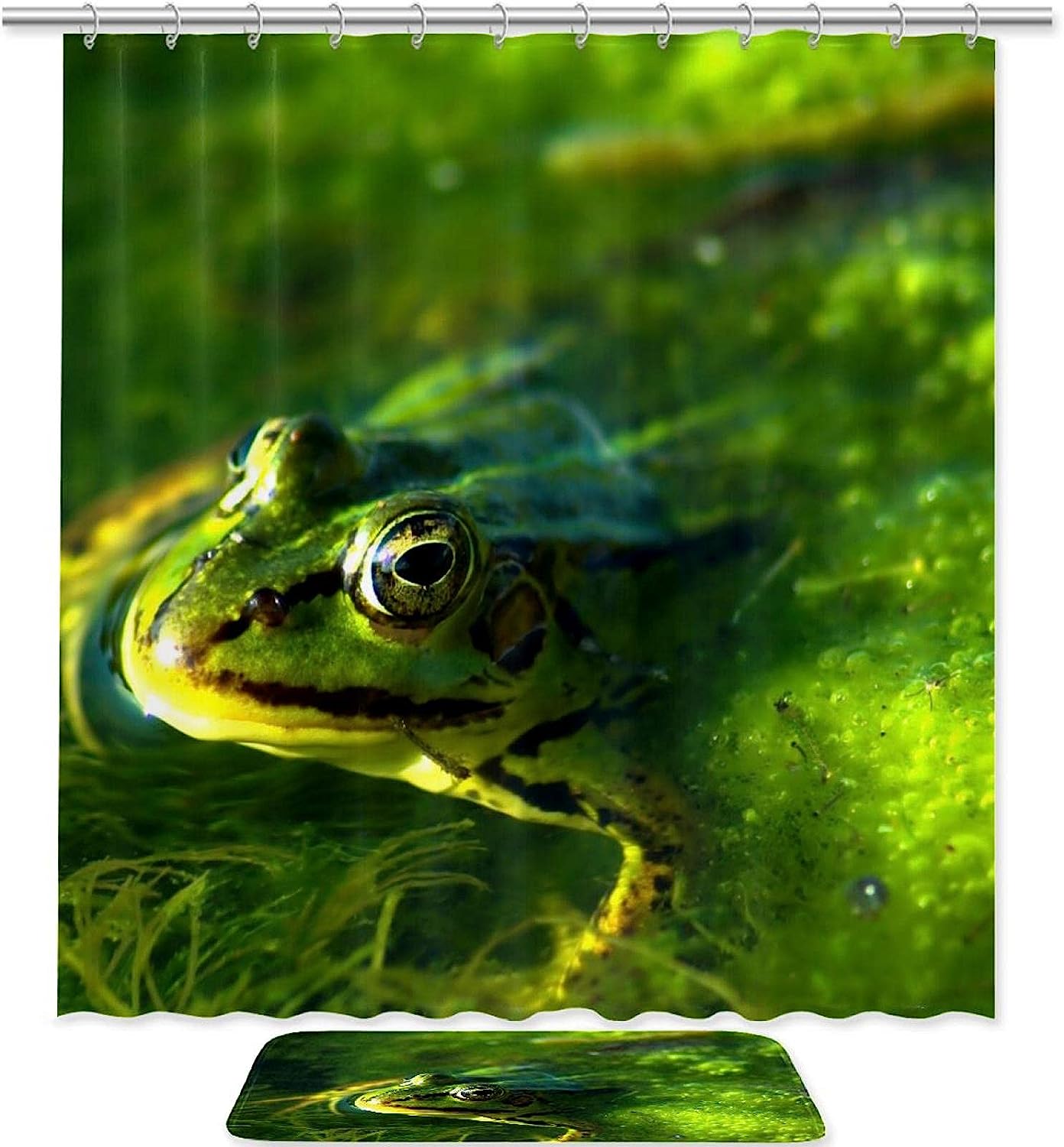 Playful Frog Swimming In Green Seaweed Waterproof Shower Curtain - A Perfect Addition To Your Bathroom Decor