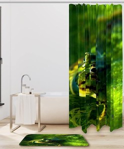 Playful Frog Swimming In Green Seaweed Waterproof Shower Curtain - A Perfect Addition To Your Bathroom Decor