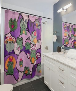 Playful Frogs Shower Curtain, Whimsical Bathroom Accessory