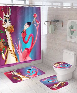 Playful Giraffe And Flamingo Shower Curtain For Children'S Bathrooms