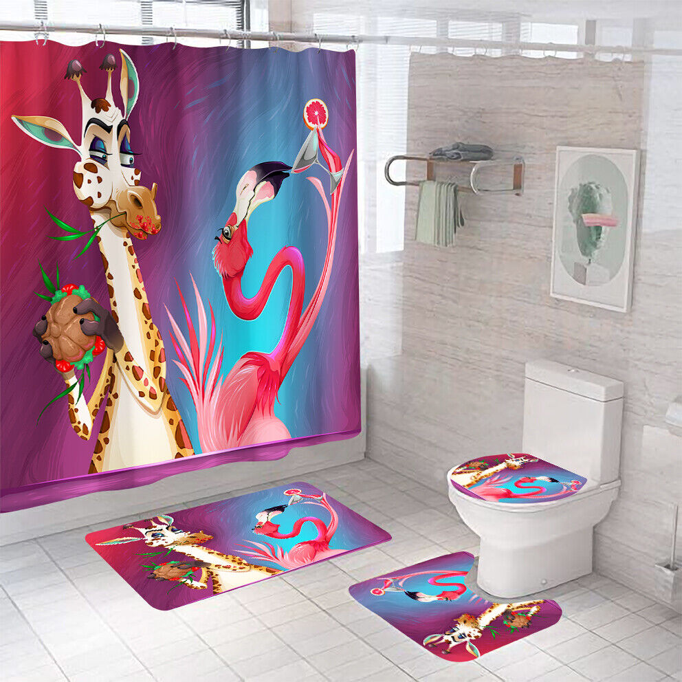 Playful Giraffe And Flamingo Shower Curtain For Children'S Bathrooms