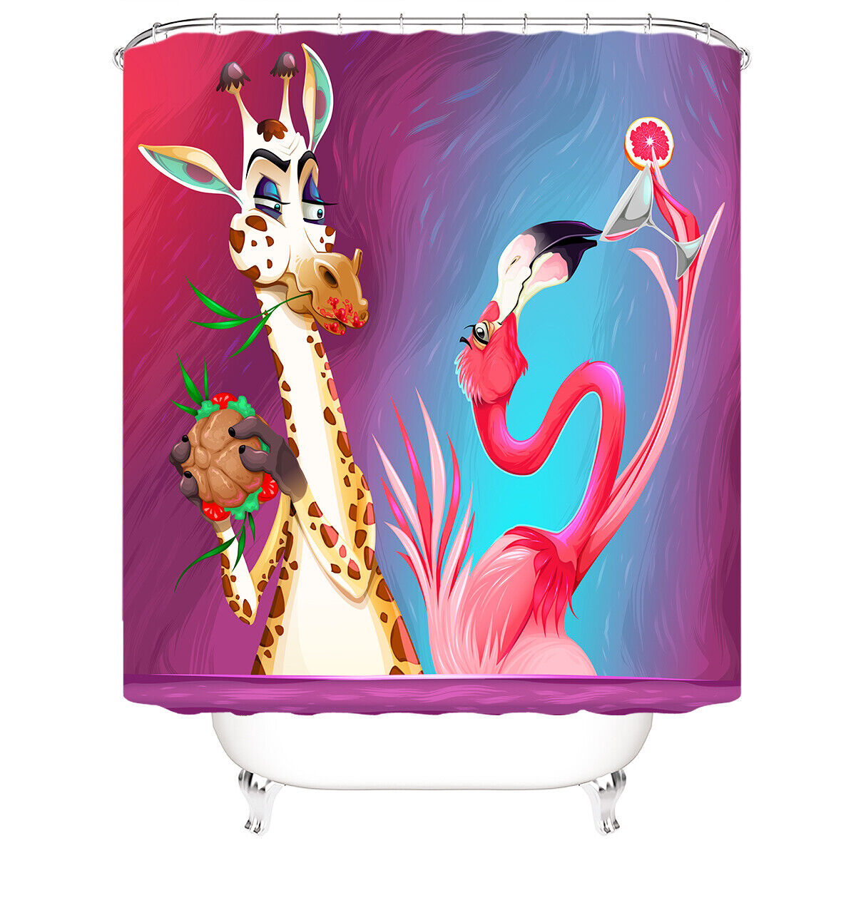Playful Giraffe And Flamingo Shower Curtain For Children'S Bathrooms
