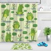Playful Green Frog With Pond Cartoon Shower Curtain For Children'S Bathrooms
